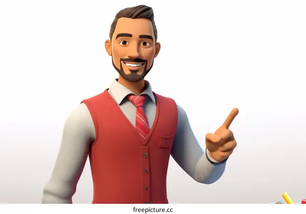 Smiling 3D Male Character Illustration in Red Vest