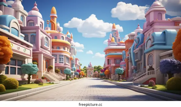 Surreal City Block with Vibrant Pastel Buildings
