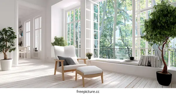 Modern White Living Room with Large Windows