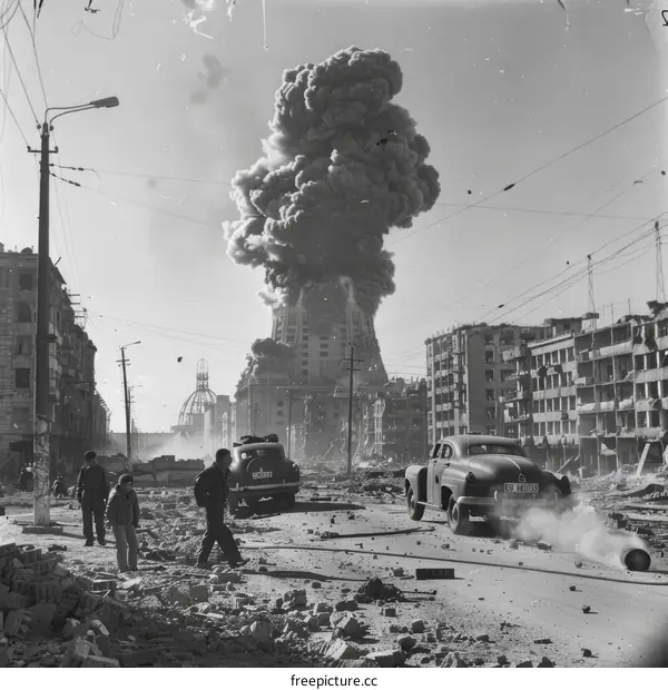 Children Navigating a War-Torn City in World War II
