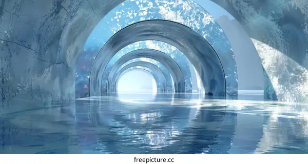 Futuristic Glass Tunnel with Water