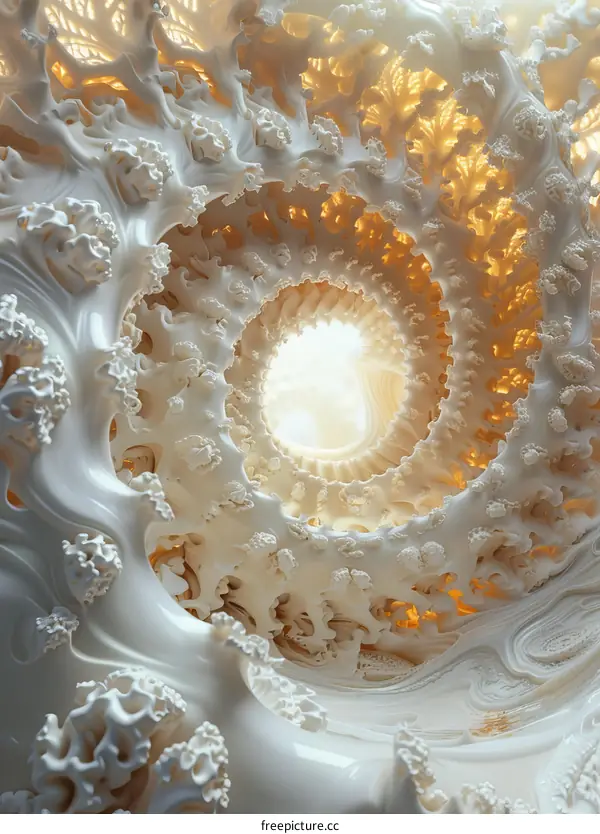 White Organic 3D Structure with a Light in the Distance