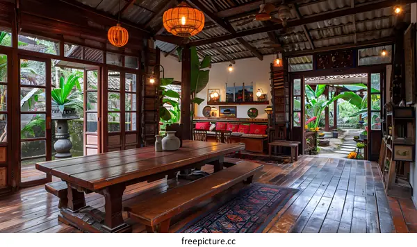 Traditional Wooden House with a Garden View