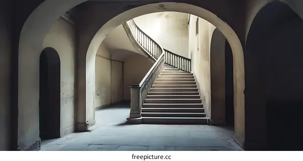 Old Stone Staircase in a Historic Building