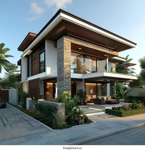 Beautiful Modern Style Villa with Green Courtyards