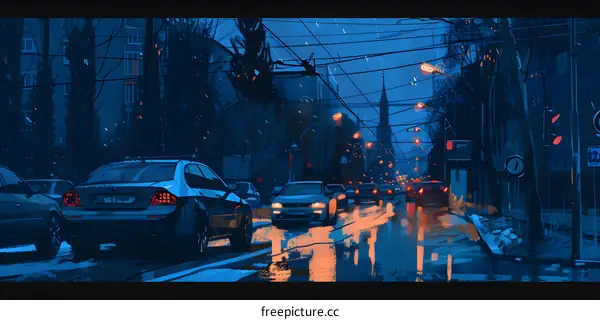 Rainy Night City Street Illustration