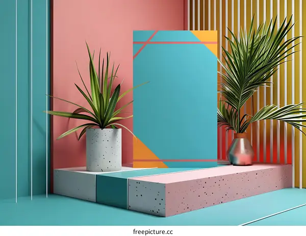 Abstract Geometric Shapes with Plants and Text