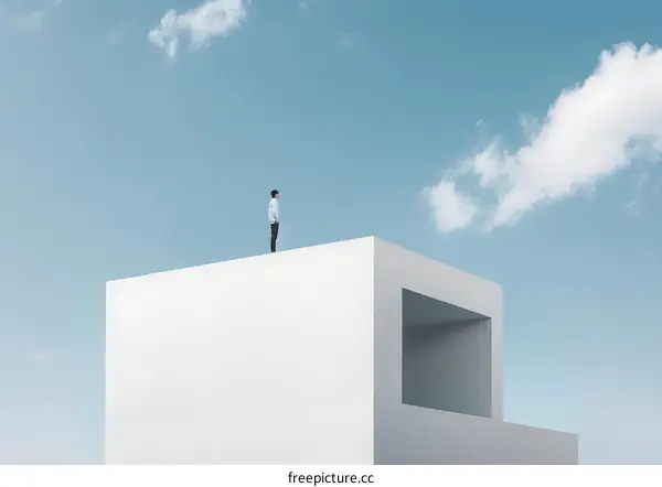 Man Standing on Rooftop Looking at the Sky