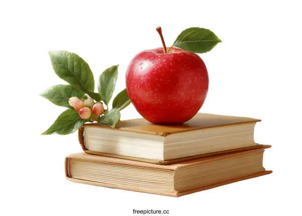 [Transparent Background PNG]Red Apple on Books Education Concept