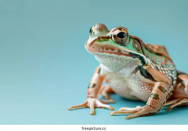 A Green Frog on Blue Background
