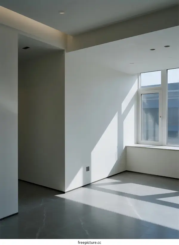Bright Modern Empty Room with Large Windows and White Walls