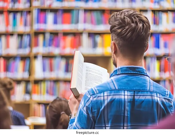 Man Reading a Book in a Library