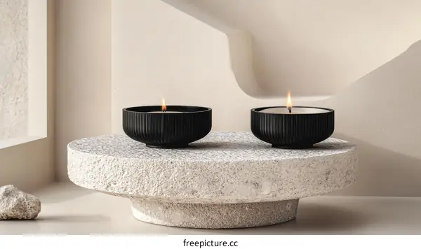 Elegant Black Candles on a Stone Pedestal