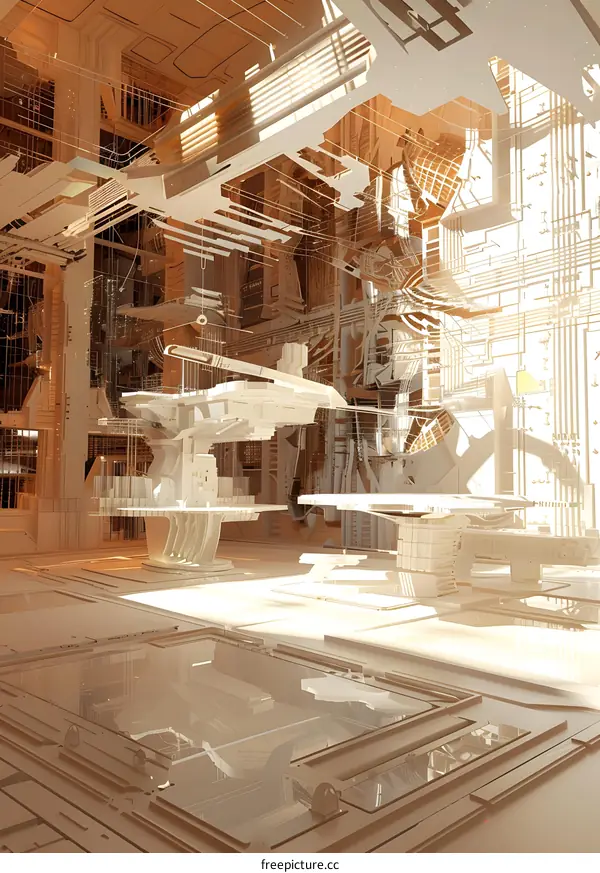 Futuristic Architectural Design With White And Orange Color Scheme