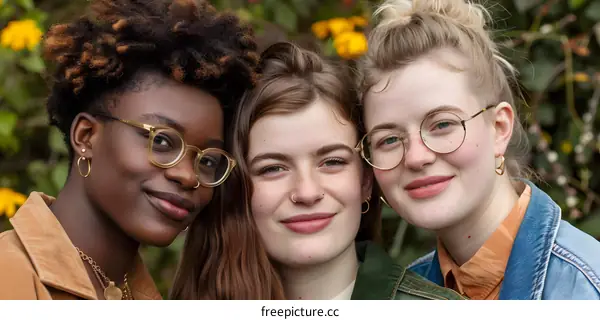 Portrait of Three Diverse Women Smiling and Wearing Glasses