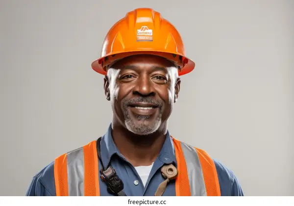 Black construction worker wearing hardhat and safety vest