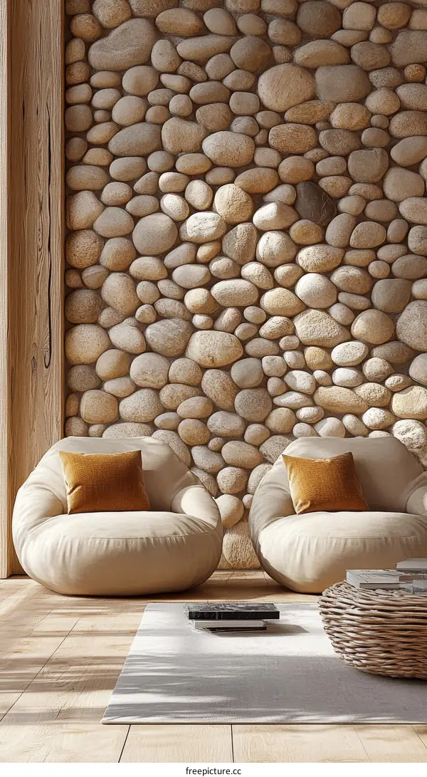 Modern Living Room with Stone Wall