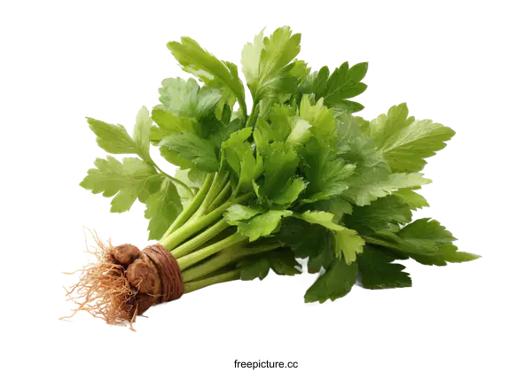 [Transparent Background PNG]Fresh Celery Bunch Close-up on White Background