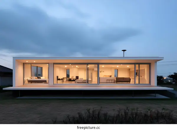 Modern Minimalist House with Large Windows and Deck