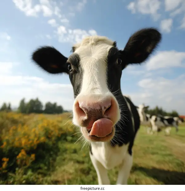Funny Cow Portrait in a Field