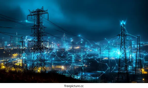 Cityscapes at Night Interconnected Power Grids