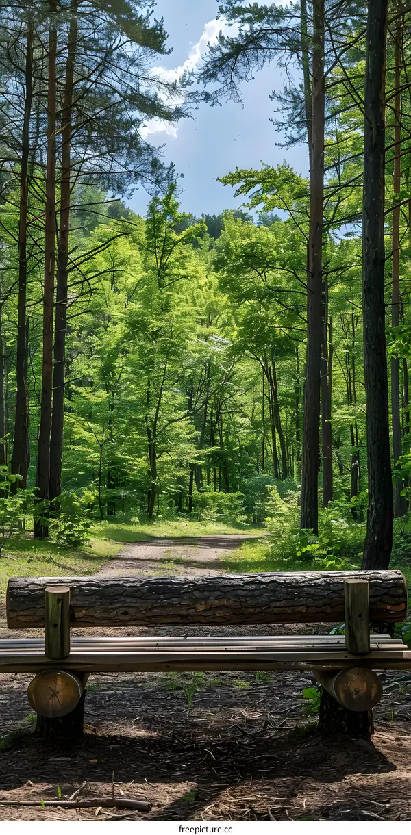 Wooden Bench in a Forest Clearing