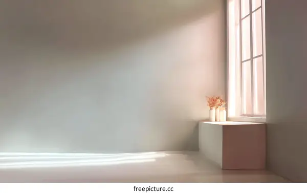 Modern Minimalist Interior Scene with Sunlight