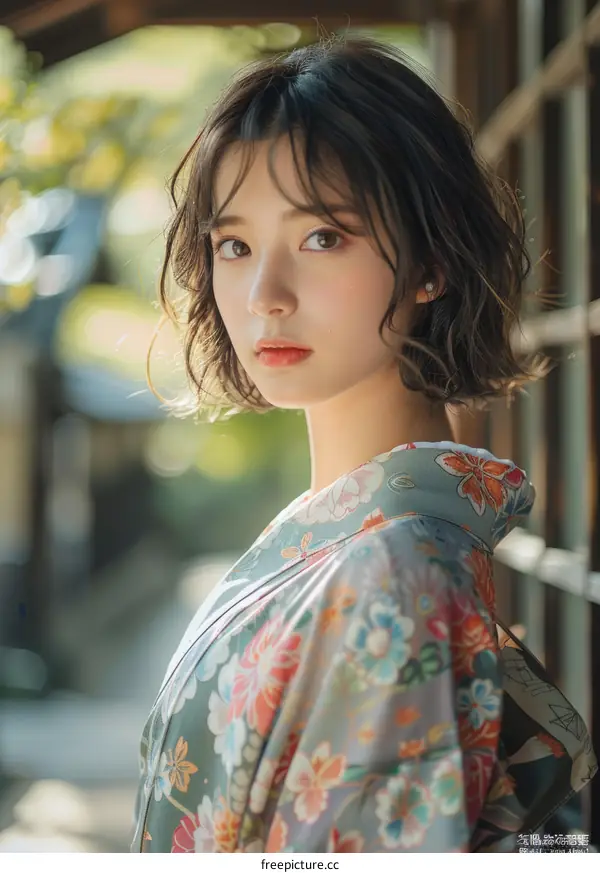 Asian Woman in Traditional Japanese Kimono