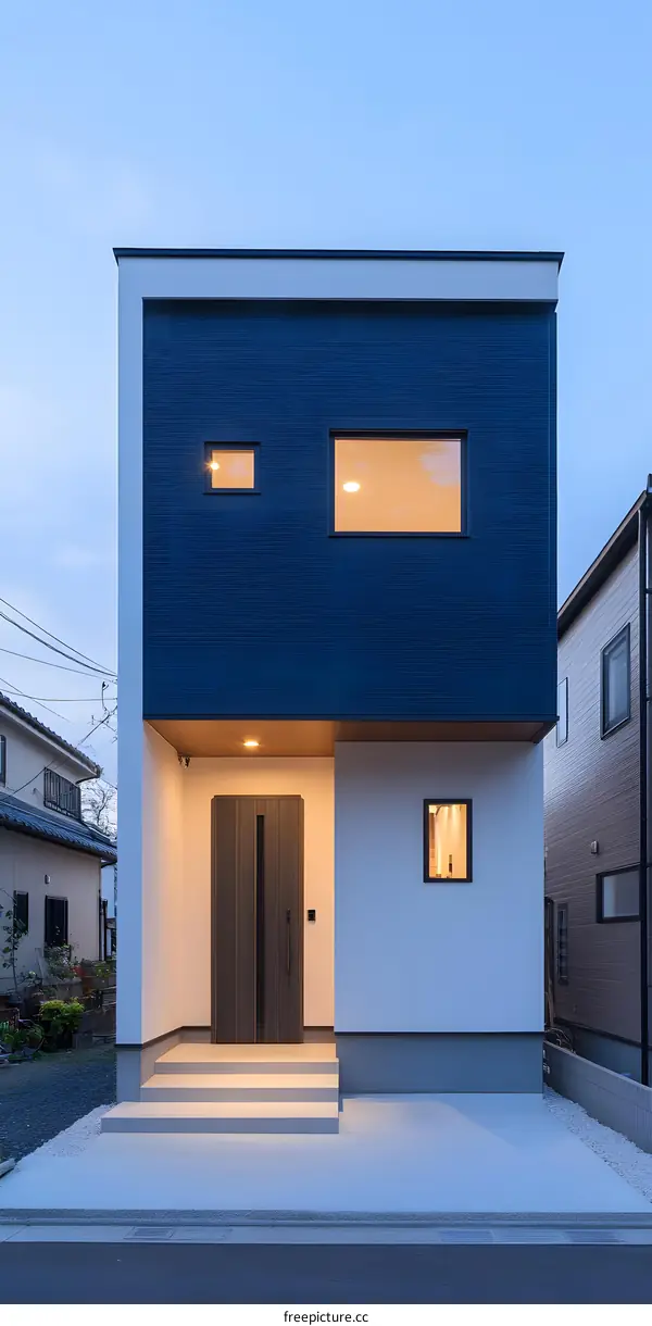 Modern Minimalist House with Blue and White Facade
