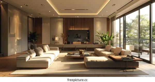 Modern Minimalist Living Room with Balcony View