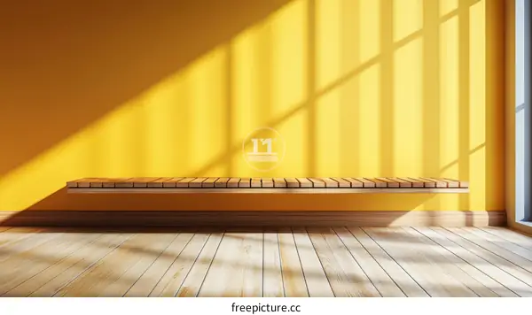Empty Yellow Room with Wooden Bench Illustration