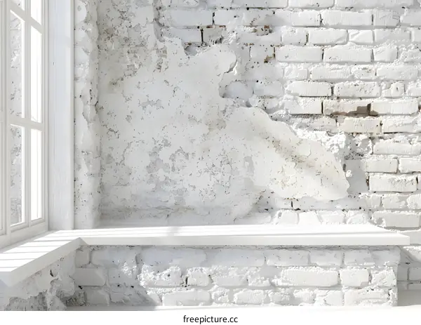 White Brick Wall with Window and Shelf for Product Display