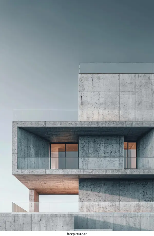 Modern Concrete Architecture with Geometric Shapes and Large Windows