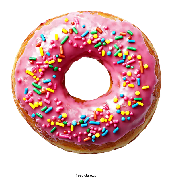 [Transparent Background PNG]Pink Glazed Donut with Colorful Sprinkles