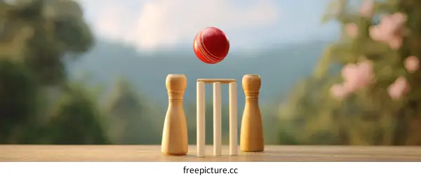 Cricket Wickets with a Red Ball Outdoor Scene