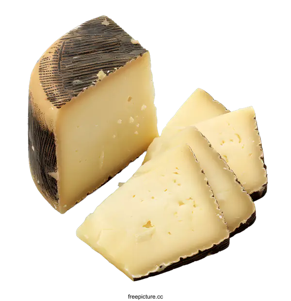 [Transparent Background PNG]Wheel of hard cheese with cut slices