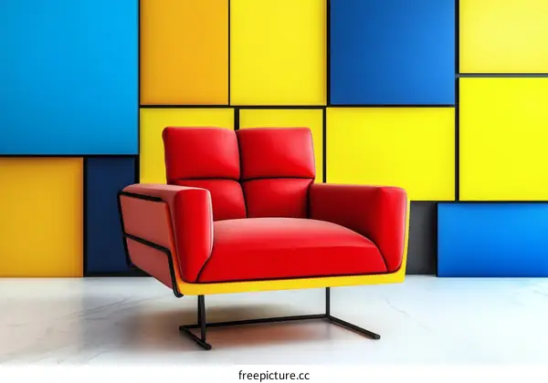 Colorful Modern Red Armchair in Geometric Room