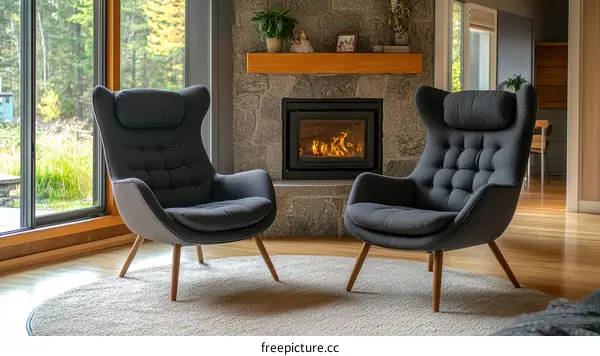 Modern Living Room Armchairs by a Fireplace