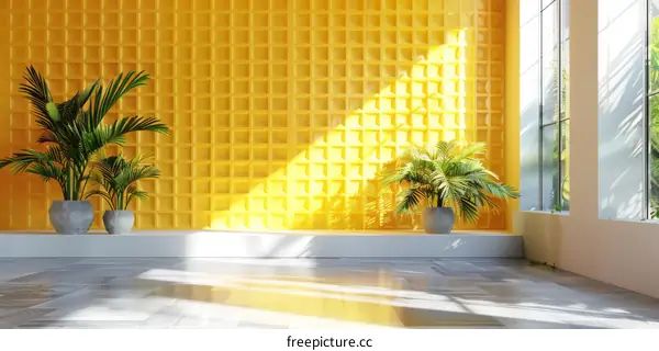 Yellow Wall With Plants Interior Design