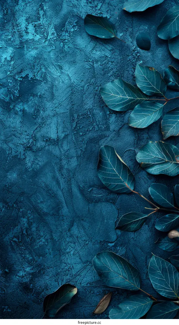 Blue leaves on a dark blue background