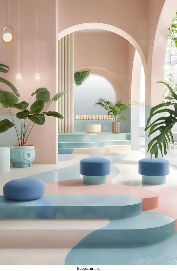 Abstract Interior Design With Pastel Colors and Arches