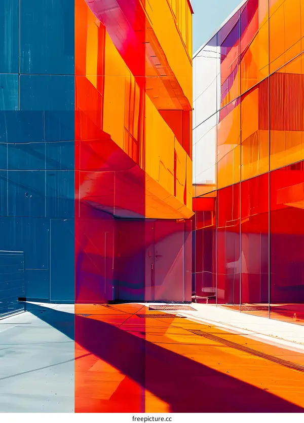 Modern Architectural Design with Colorful Glass Panels