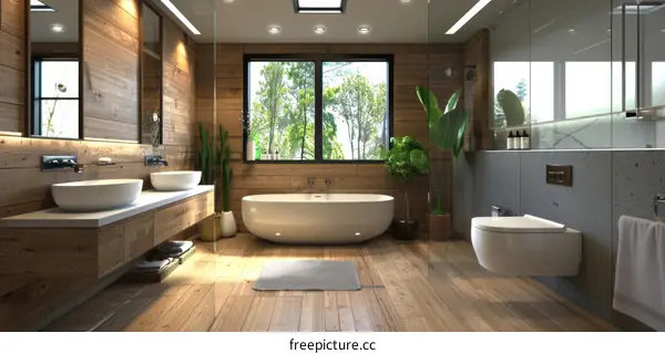 Modern Bathroom Design With Wood Walls And Natural Light