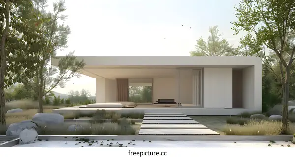 Modern Minimalist House Design with Patio and Garden