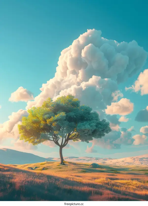 Solitary Tree Below a Solemn Cumulonimbus Cloud