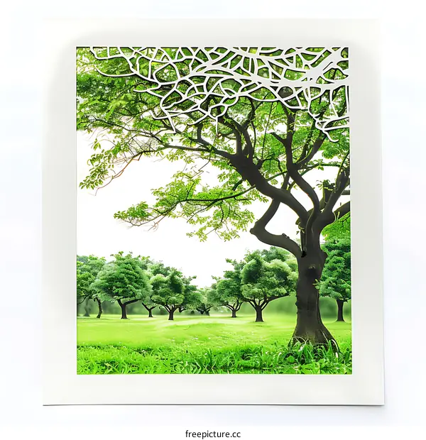 Green Trees in a Forest with a White Frame