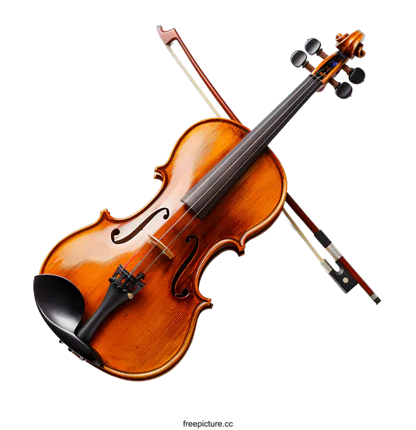 [Transparent Background PNG]An old violin and bow on a white background