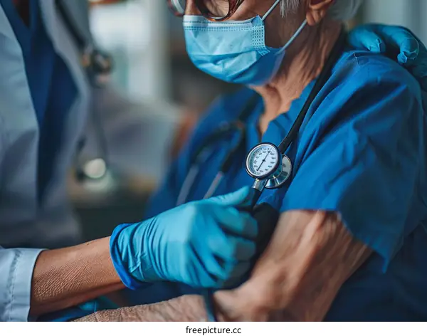 A doctor is checking the blood pressure of a patient.