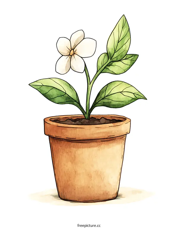Watercolor Illustration of a Potted Flower