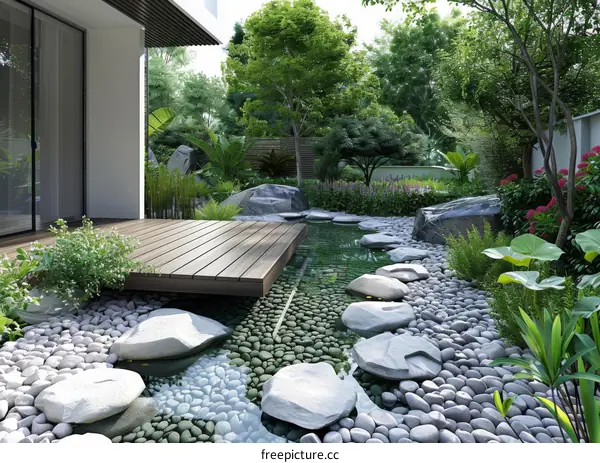 Zen Garden with Rocks and Gravel: A Tranquil Landscape